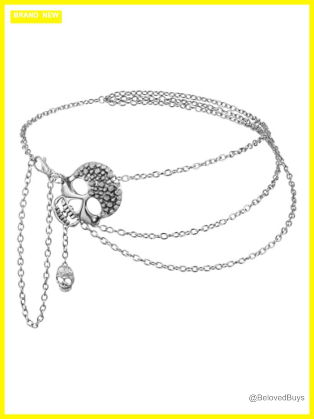 Goth Skull Chain Belt Adjustable Silver-tone Waist Chain Punk Grunge Body